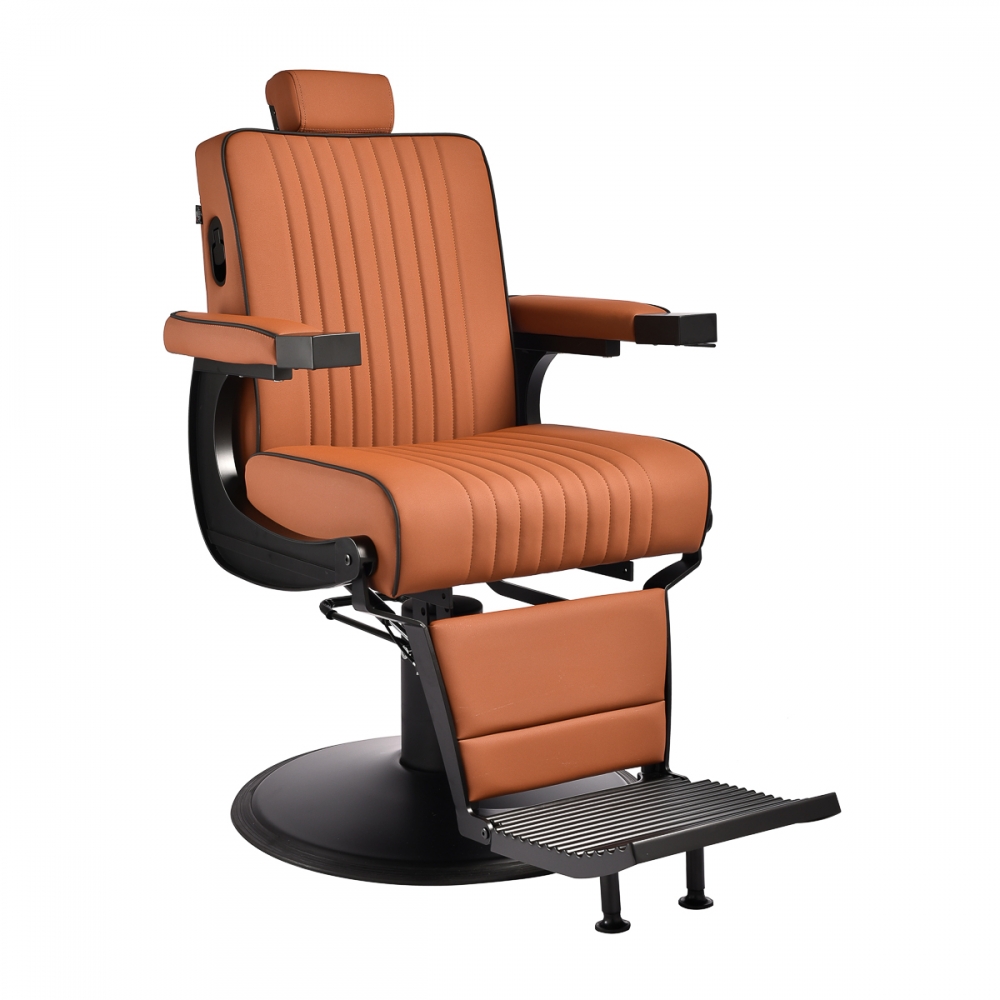 Gabbiano Levi barber chair with black frame brown without stitching at the back (154191)