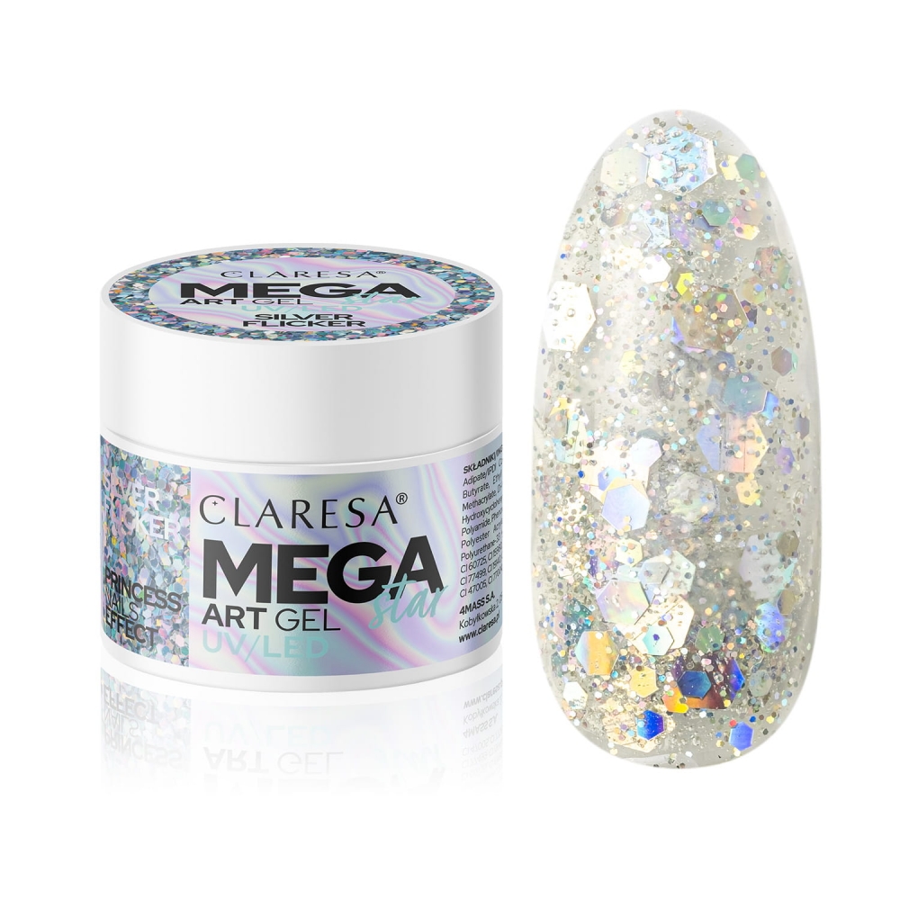 CLARESA MEGASTAR SILVER FLICKER DECORATION GEL - 10G