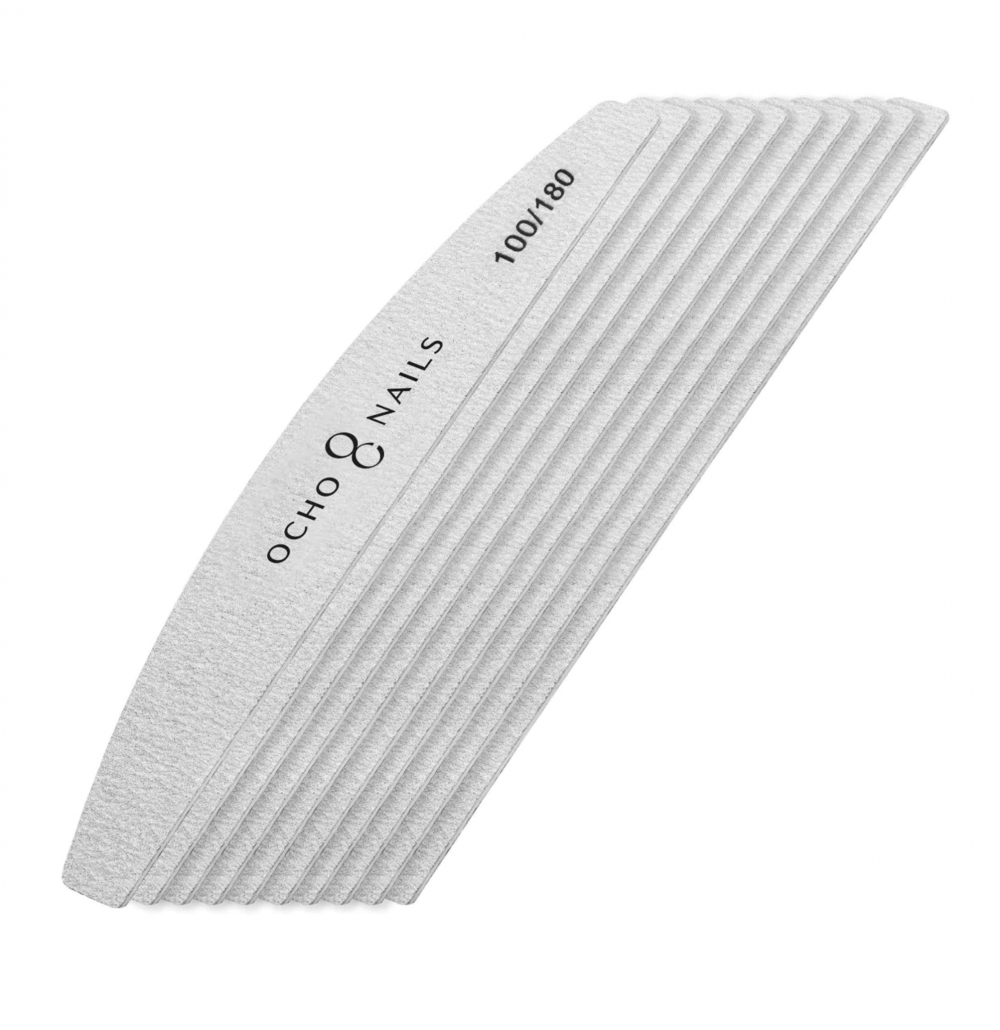 OCHO NAILS HALF MOON STANDARD NILE FILE 100/180 Safty Package 25pcs
