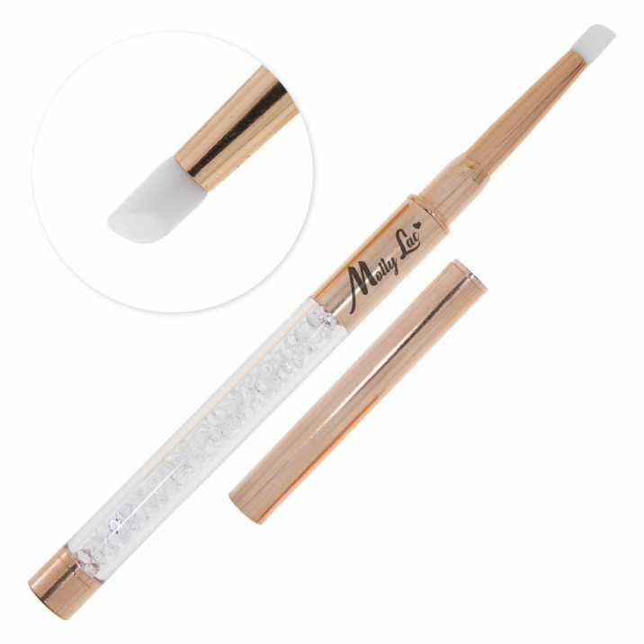 MOLLY LAC SILICONE BRUSH FOR GEL, NAIL DUST AND NAIL DECORATION GOLDEN ROSE WITH GOLD ZIRCONIA NO. 4