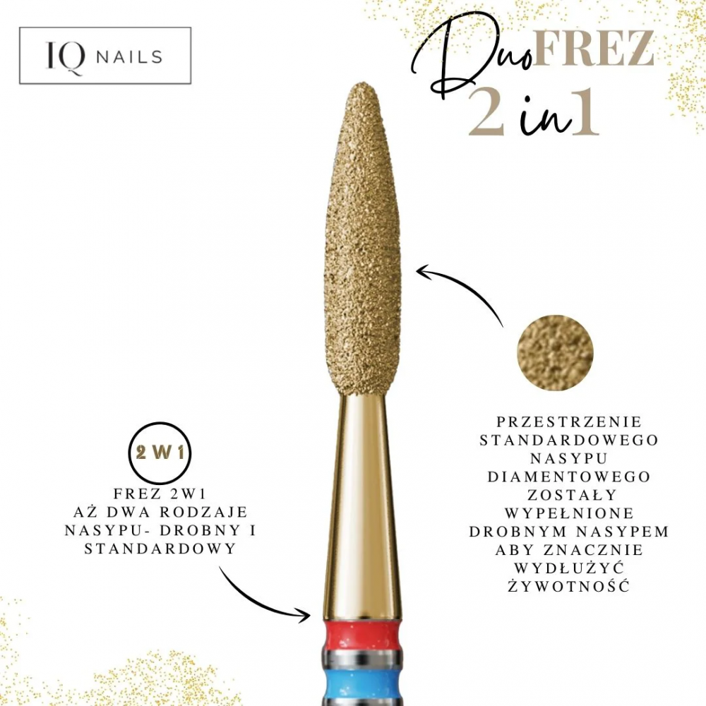 IQ NAILS DRILL BIT IN THE SHAPE OF A LONG FLAME WITH TREATMENT 2in1 DUOFREZ 243R.FM.021