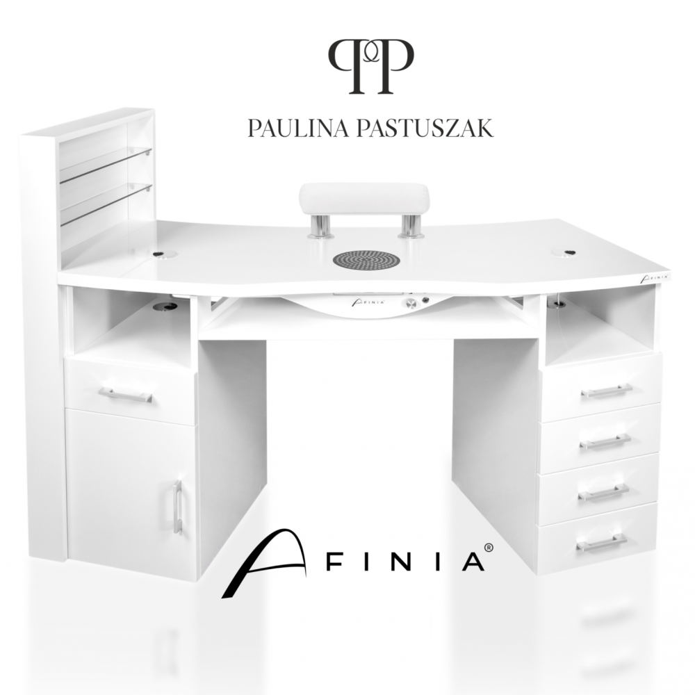 AFINIA FULL-BODIED COSMETIC TABLE WITH SIDE SHELF FOR COSMETIC PRODUCTS - SK06 WITH A ARMREST