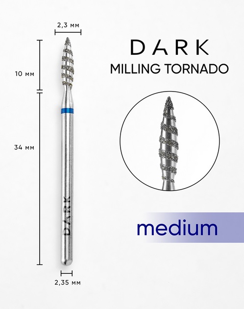 DARK BY RIOR NAIL DRILL BIT TORNADO FLAME 2,3x10 BLUE