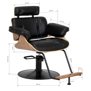 Hairdressing chair Gabbiano Florencja in black and walnut with a black base (155651)