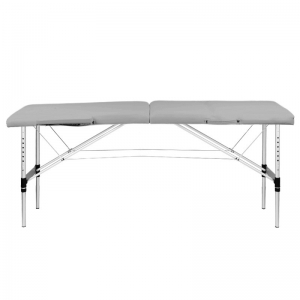 Folding massage table, aluminum, 2-section, gray, comfort (130826)