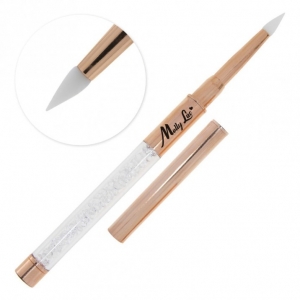 MOLLY LAC SILICONE BRUSH FOR GEL, NAIL DUST AND NAIL DECORATION GOLDEN ROSE WITH GOLD ZIRCONIA NO. 2